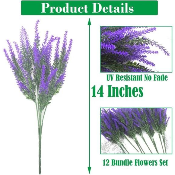 12 Bundles Artificial Lavender Flowers Outdoor UV Resistant Fake Flowers (Blue) - Picture 7 of 7
